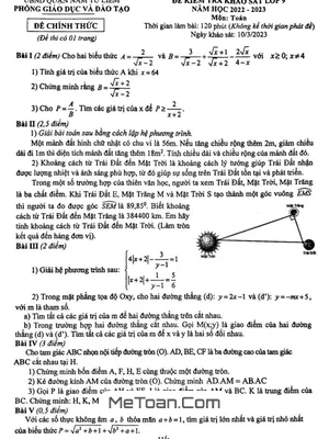 Đề khảo sát Toán 9 năm 2022 – 2023 phòng GD&ĐT Nam Từ Liêm – Hà Nội