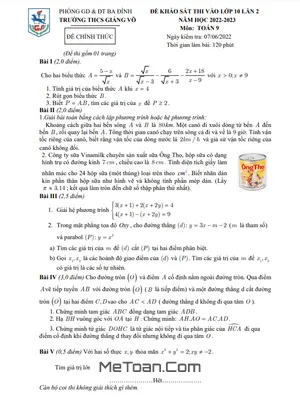 Đề thi thử Toán vào lớp 10 lần 2 năm 2022 – 2023 trường THCS Giảng Võ – Hà Nội