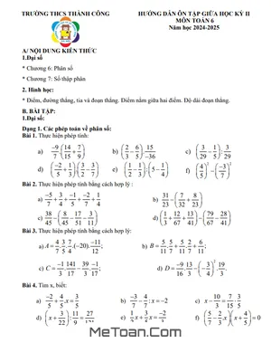 Ôn Tập Giữa Kỳ 2 Toán Lớp 6 Năm 2024 - 2025 Trường THCS Thành Công - Hà Nội