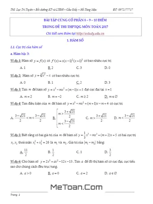Bài Tập Củng Cố Phần 8 - 9 - 10 Điểm Trong Đề Thi THPT Quốc Gia 2017 Môn Toán - Lục Trí Tuyên