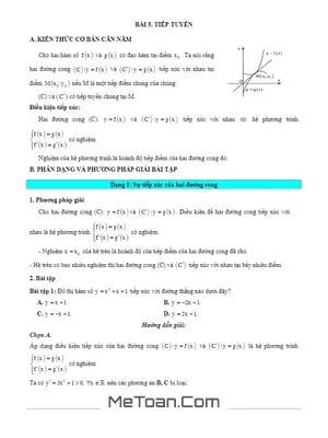 Phương Pháp Giải Chi Tiết Các Dạng Bài Tập Trắc Nghiệm VDC Tiếp Tuyến Của Đồ Thị Hàm Số