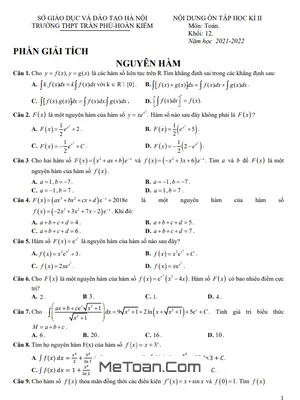 Đề cương ôn tập học kì 2 môn Toán lớp 12 năm 2021 - 2022 trường THPT Trần Phú - Hà Nội