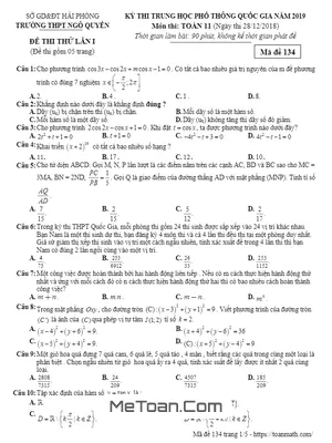 Đề Thi Thử Toán 11 THPT Quốc Gia 2019 Trường Ngô Quyền – Hải Phòng Lần 1