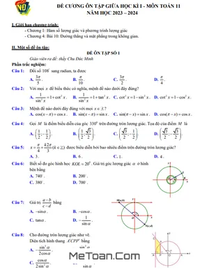 04 Đề Ôn Tập Giữa Kì 1 Toán 11 Năm 2023 - 2024 Trường THPT Việt Đức - Hà Nội