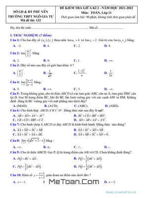 Đề thi giữa kì 2 Toán 11 năm 2021-2022 trường THPT Ngô Gia Tự - Phú Yên