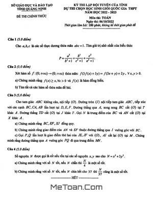 Đề chọn đội tuyển thi HSG QG môn Toán năm 2022 – 2023 sở GD&ĐT Quảng Ninh