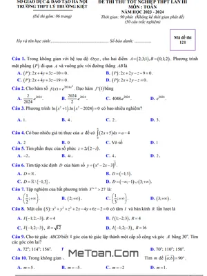 Đề thi thử Toán tốt nghiệp THPT 2024 lần 3 trường THPT Lý Thường Kiệt – Hà Nội