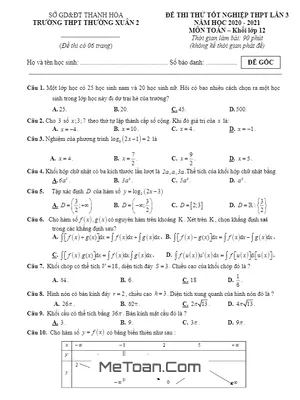 Đề thi thử THPT Quốc gia 2020 môn Toán lần 3 trường THPT Thường Xuân 2 - Thanh Hóa