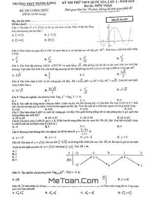 Đề thi thử Toán THPT Quốc gia 2019 trường THPT Thăng Long - Hà Nội lần 1