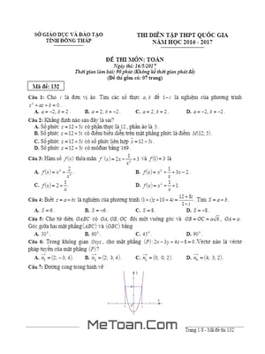 Đề Thi Diễn Tập THPT Quốc Gia 2017 Môn Toán - Sở GD&ĐT Đồng Tháp