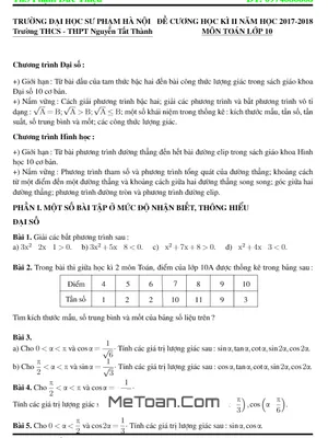 Ôn Thi HK2 Toán 10 Năm 2017-2018 Trường Nguyễn Tất Thành - Hà Nội