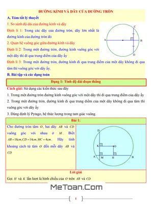 Tài liệu Toán 9: Đường kính và Dây của Đường tròn