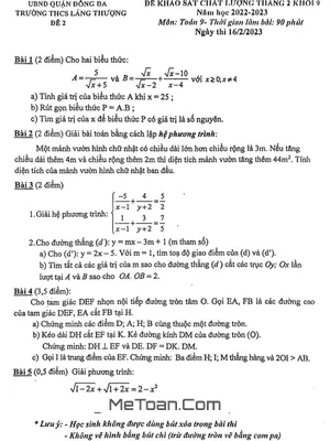 Đề khảo sát Toán 9 tháng 2 năm 2023 trường THCS Láng Thượng - Hà Nội