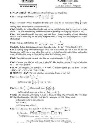 Đề thi học sinh giỏi Toán 7 năm 2022 - 2023 phòng GD&ĐT Hương Khê - Hà Tĩnh