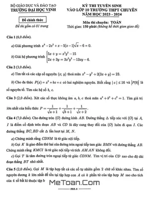Đề thi Tuyển sinh Lớp 10 Môn Toán trường THPT Chuyên ĐH Vinh - Nghệ An năm 2023 - 2024