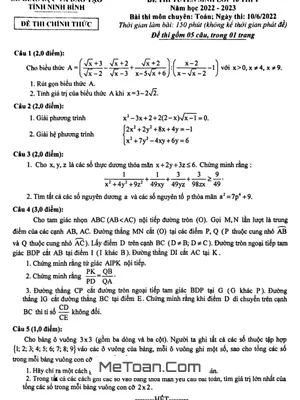 Đề thi tuyển sinh lớp 10 THPT môn Toán (chuyên) năm 2022 - 2023 sở GD&ĐT Ninh Bình