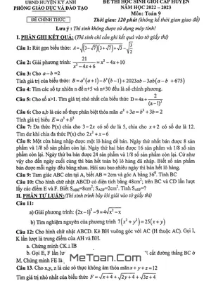 Đề thi học sinh giỏi huyện Toán 9 năm 2022 - 2023 phòng GD&ĐT Kỳ Anh, Hà Tĩnh