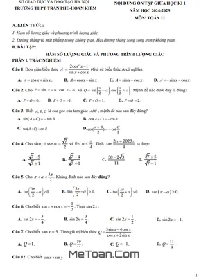 Ôn Tập Giữa Kì 1 Toán 11 Năm 2024 - 2025 Trường THPT Trần Phú - Hà Nội