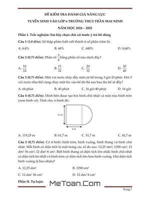 Đề Thi Tuyển Sinh Vào Lớp 6 Trường THCS Trần Mai Ninh Thanh Hoá 2024 Môn Toán