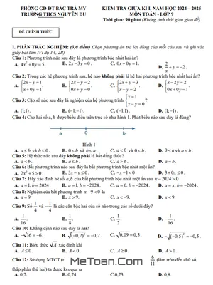 Đề Thi Giữa Kì 1 Toán 9 Năm 2024 - 2025 Trường THCS Nguyễn Du - Quảng Nam