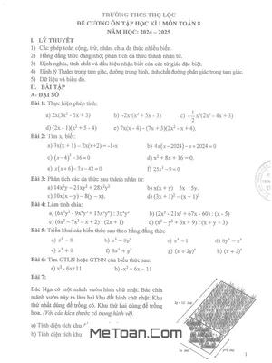 Đề Cương Ôn Tập Học Kì 1 Toán 8 Năm 2024 - 2025 Trường THCS Thọ Lộc - Hà Nội