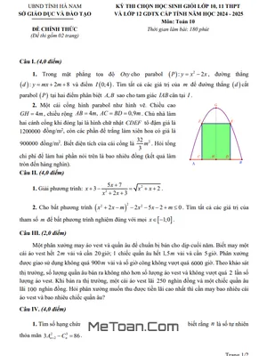 Đề chọn học sinh giỏi tỉnh Toán 10 năm 2024 - 2025 sở GD&ĐT Hà Nam