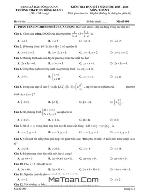 Đề thi học kỳ 1 Toán 9 năm học 2025 – 2026 trường TH&THCS Đông Giang – Hưng Yên