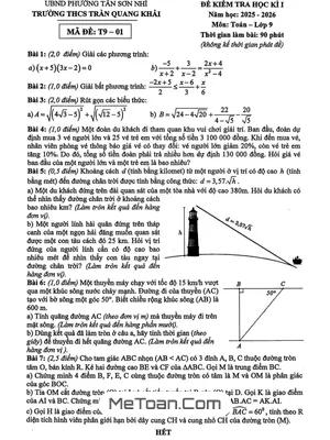 Đề thi học kì 1 Toán 9 năm học 2025 - 2026 trường THCS Trần Quang Khải - TP. HCM
