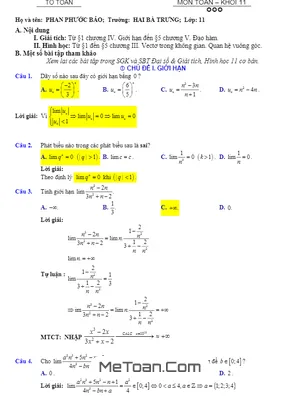 Đề Cương Ôn Tập HK2 Toán 11 Năm 2018 - 2019 Trường Hai Bà Trưng - TT Huế