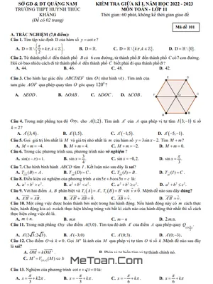 Đề thi giữa kì 1 Toán 11 năm 2022 - 2023 trường THPT Huỳnh Thúc Kháng - Quảng Nam