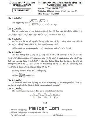 Đề thi học sinh giỏi tỉnh Toán 10 chuyên đợt 2 năm 2023 - 2024 Sở GD&ĐT Quảng Nam