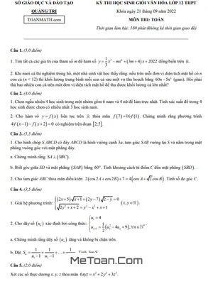 Đề thi HSG Toán 12 năm 2022-2023 sở GD&ĐT Quảng Trị
