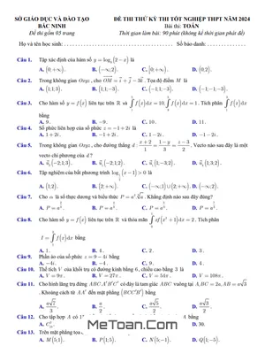 Đề thi thử tốt nghiệp THPT 2024 môn Toán - Sở GD&ĐT Bắc Ninh