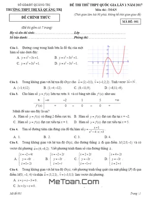 Đề thi thử THPT Quốc gia 2017 môn Toán trường THPT Thị xã Quảng Trị lần 1