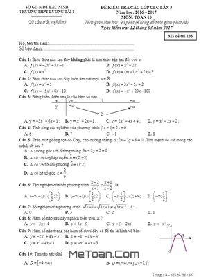 Đề kiểm tra lớp CLC Toán 10 lần 3 - THPT Lương Tài 2 Bắc Ninh