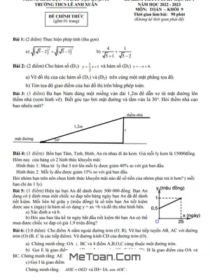 Đề thi học kì 1 Toán 9 năm 2022 - 2023 trường THCS Lê Anh Xuân - TP HCM (có đáp án)