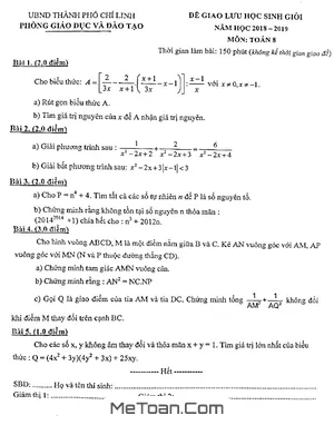 Đề Giao Lưu HSG Toán 8 Năm 2018 - 2019 Phòng GD&ĐT Chí Linh - Hải Dương