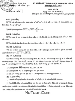 Đề thi học sinh giỏi Toán 9 năm 2022 - 2023 phòng GD&ĐT Hoàn Kiếm - Hà Nội (Vòng 1)