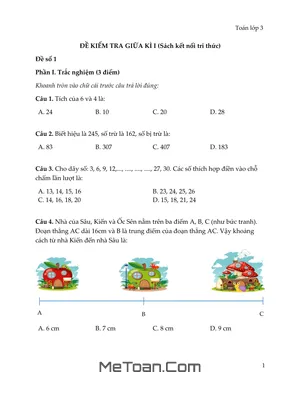 Bộ 5 Đề Ôn Luyện Thi Giữa Kì 1 Môn Toán Lớp 3 (Kết Nối Tri Thức)