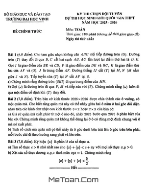 Đề Thi Chọn Đội Tuyển HSG Quốc Gia Môn Toán THPT 2025-2026 Trường Chuyên Đại Học Vinh, Nghệ An