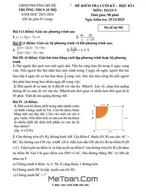Đề Thi Cuối Học Kì 1 Môn Toán Lớp 9 (2025 – 2026) – Trường THCS Ái Mộ, Hà Nội