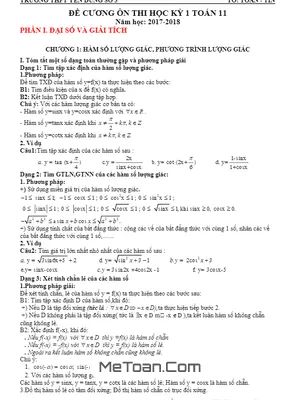 Đề Cương Ôn Thi HK1 Toán 11 Năm Học 2017 - 2018 Trường THPT Yên Dũng 3 - Bắc Giang