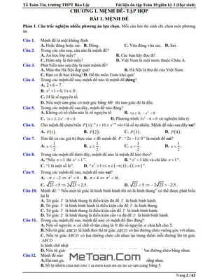 Đề Cương Ôn Tập Giữa Kỳ 1 Toán 10 Năm 2025 - 2026 THPT Bảo Lộc
