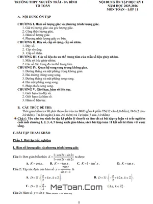 Ôn Tập Học Kỳ 1 Toán 11 Năm 2025 – 2026 THPT Nguyễn Trãi Hà Nội