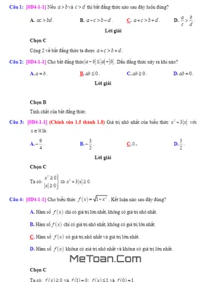 Bài Tập Trắc Nghiệm Bất Đẳng Thức Và Bất Phương Trình Có Lời Giải Chi Tiết