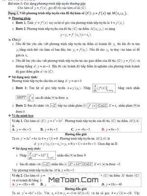 Tóm Tắt Lý Thuyết Và Bài Tập Trắc Nghiệm Tiếp Tuyến Của Đồ Thị Hàm Số