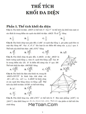 Trắc nghiệm Thể Tích Khối Đa Diện Vận Dụng Cao Lớp 12