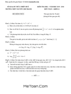 Bộ đề thi học kì 1 lớp 12 trường THPT Nguyễn Chí Thanh - Thừa Thiên Huế