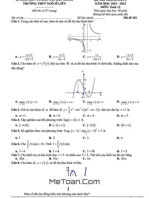 Đề thi tháng Toán 12 lần 2 năm 2022 - 2023 trường THPT Ngô Sĩ Liên - Bắc Giang