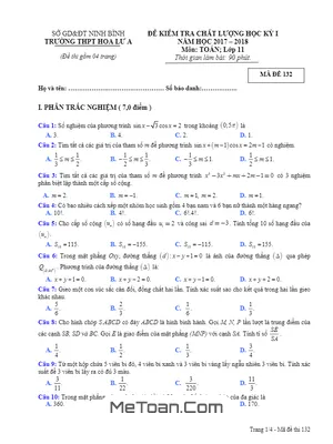 Đề thi HK1 Toán 11 năm học 2017 - 2018 trường THPT Hoa Lư A - Ninh Bình (Có đáp án)